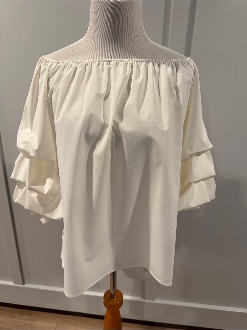 Joseph Ribkoff white Off-Shoulder Ruffle Sleeve Top